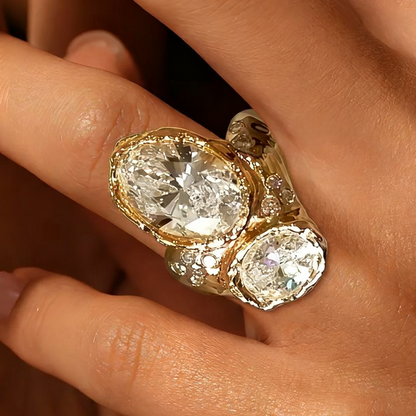 Jzora handmade 5ct oval cut irregular unisex sterling silver ring