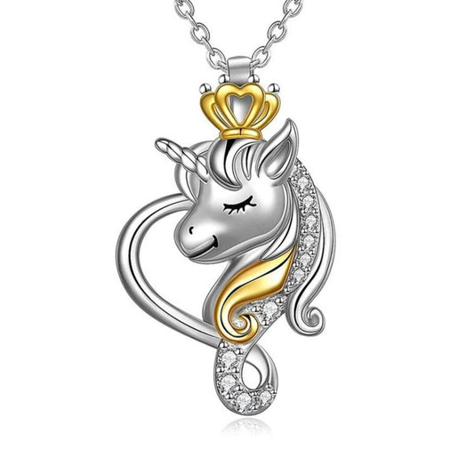 Jzora handmade cartoon crown unicorn sterling silver necklace