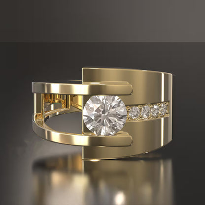 Jzora handmade modern glamour 1.2ct round cut solid  men's ring