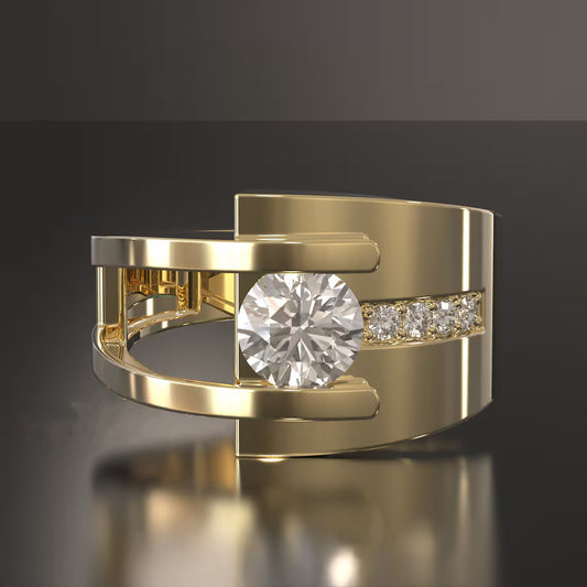 Jzora handmade modern glamour 1.2ct round cut solid  men's ring