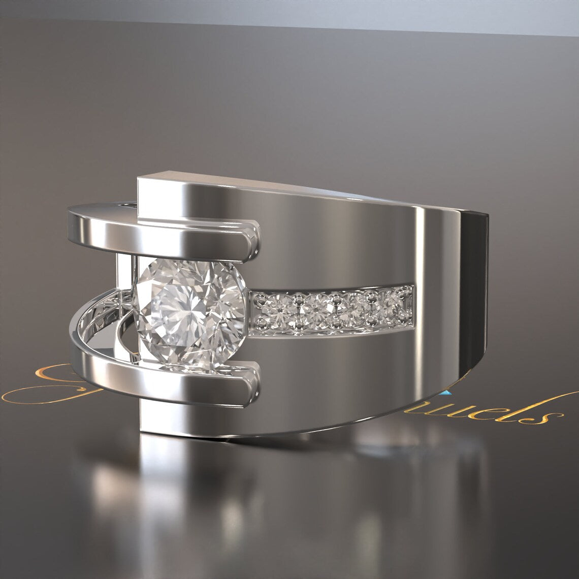 Jzora handmade modern glamour 1.2ct round cut solid  men's ring