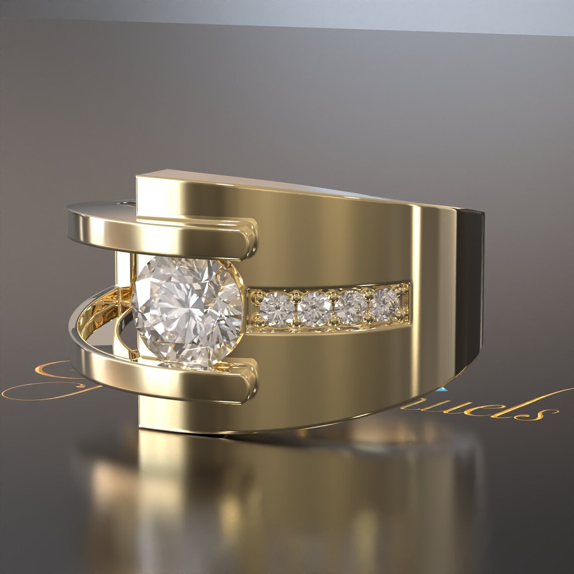 Jzora handmade modern glamour 1.2ct round cut solid  men's ring