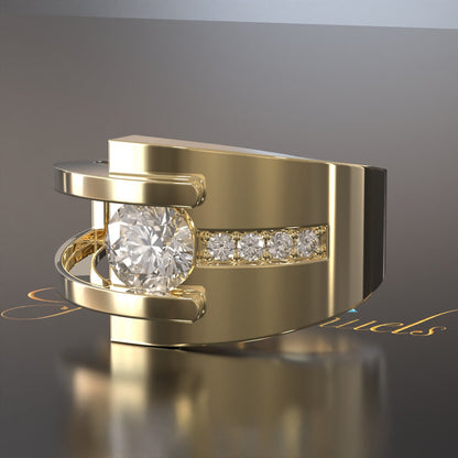 Jzora handmade modern glamour 1.2ct round cut solid  men's ring