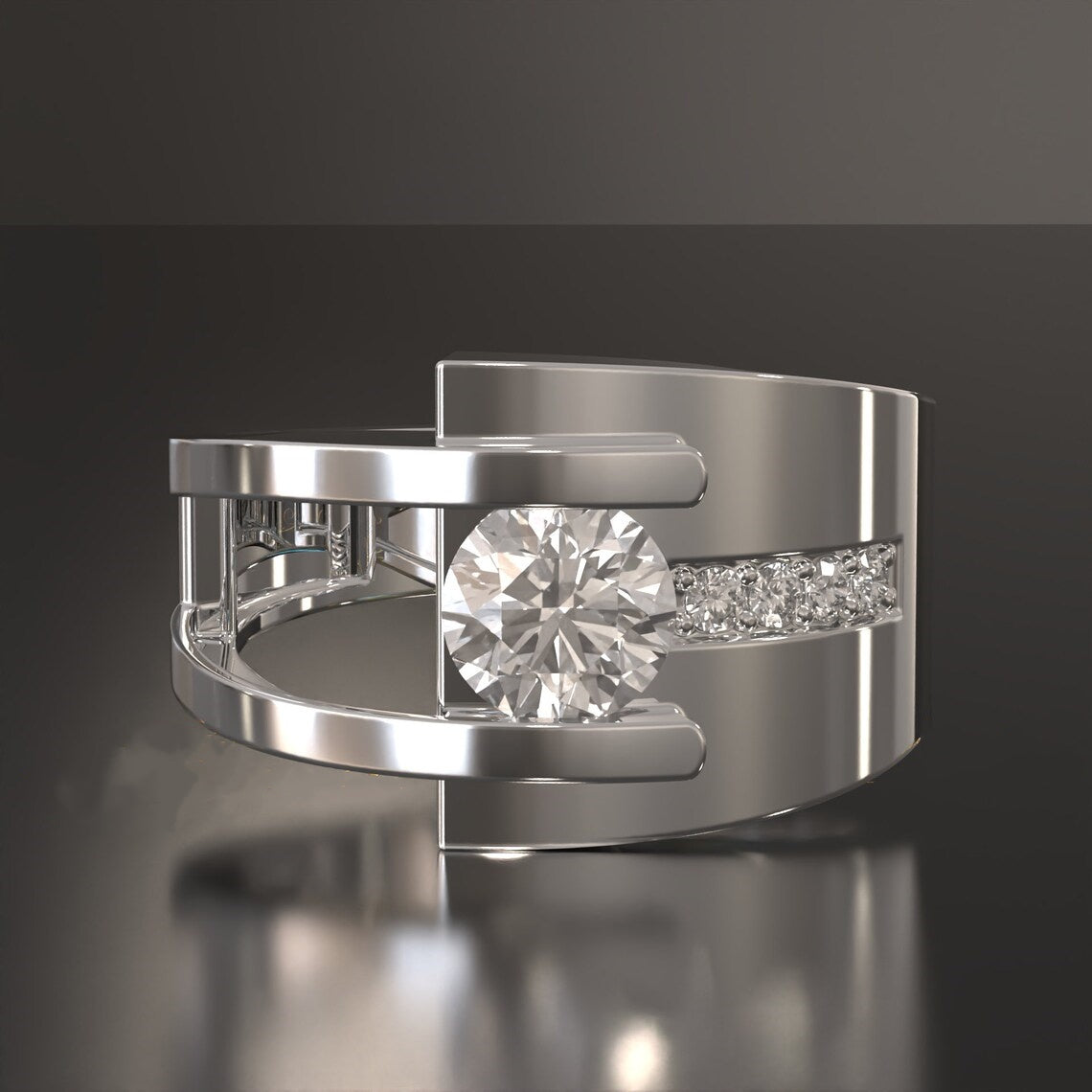 Jzora handmade modern glamour 1.2ct round cut solid  men's ring