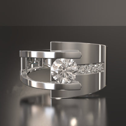 Jzora handmade modern glamour 1.2ct round cut solid  men's ring