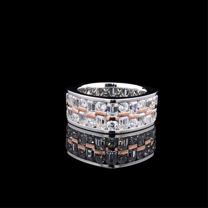 Jzora Handmade Unisex Solid Round & Emerald Cut CZ Ring