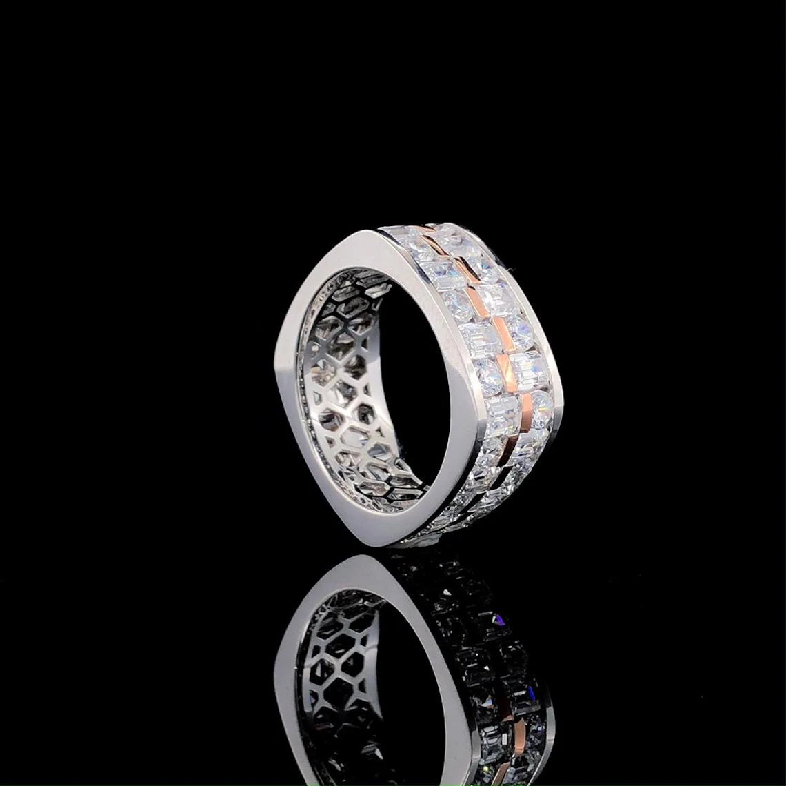 Jzora Handmade Unisex Solid Round & Emerald Cut CZ Ring
