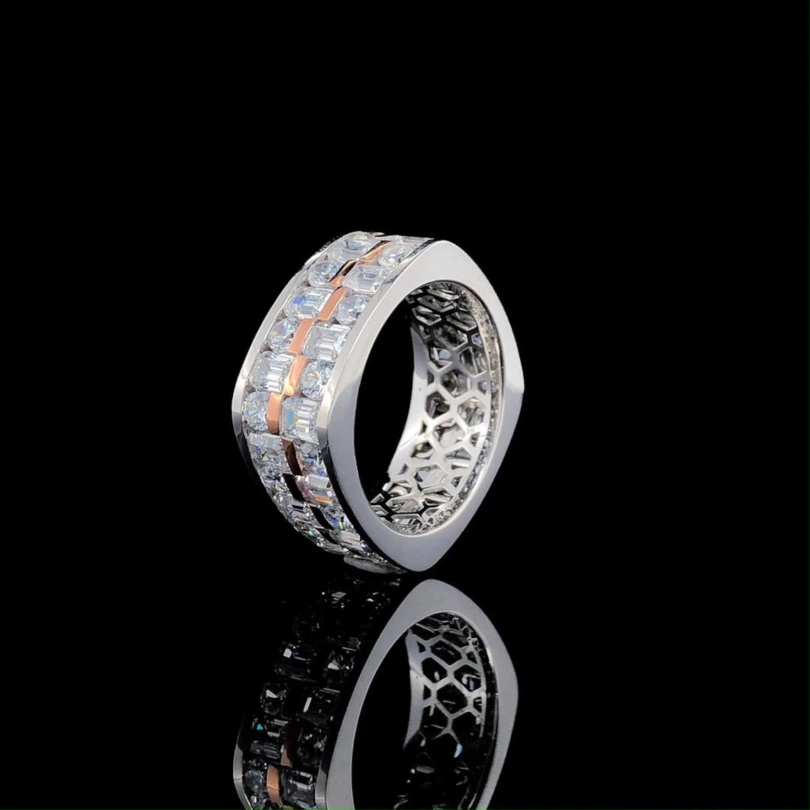 Jzora Handmade Unisex Solid Round & Emerald Cut CZ Ring