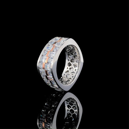 Jzora Handmade Unisex Solid Round & Emerald Cut CZ Ring
