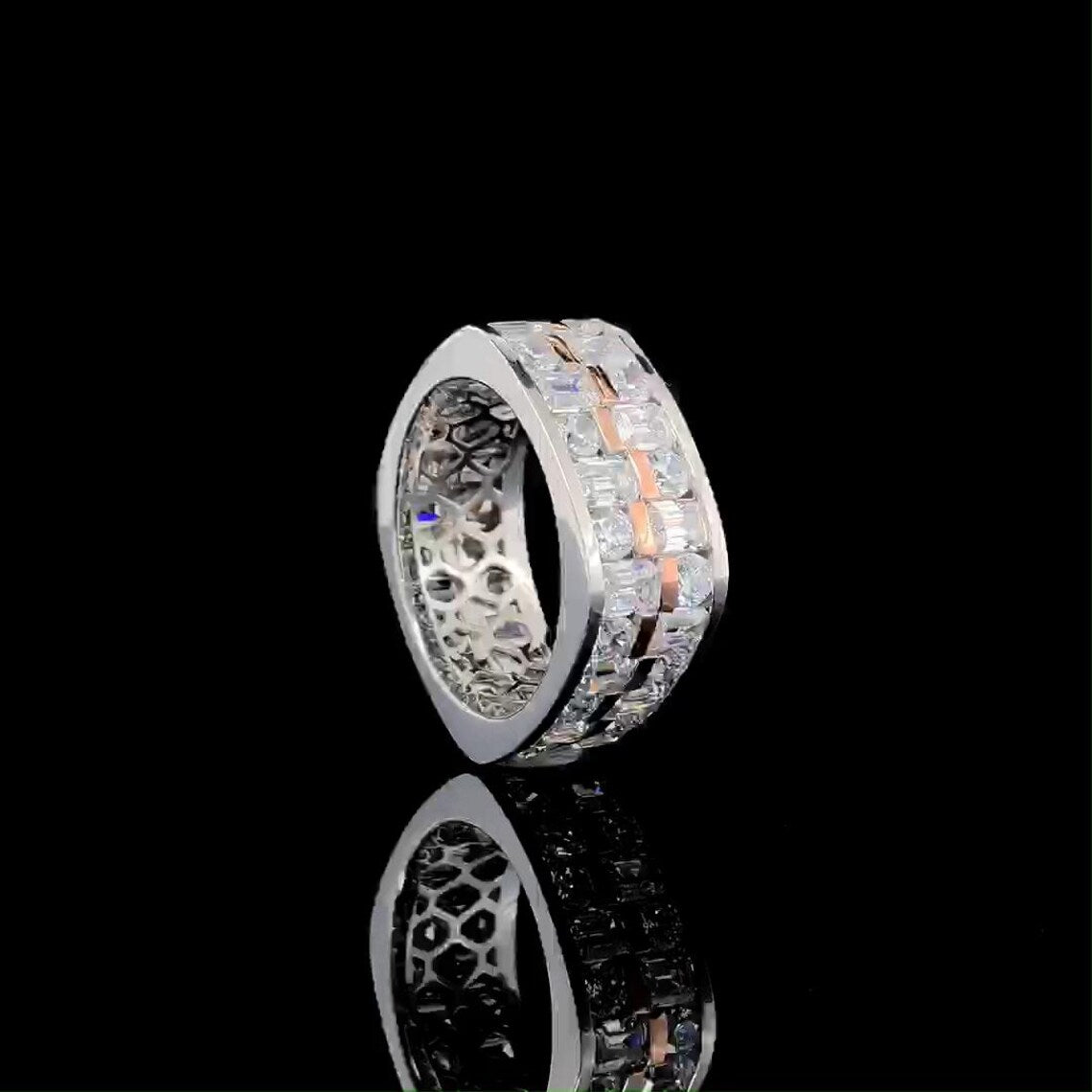 Jzora Handmade Unisex Solid Round & Emerald Cut CZ Ring