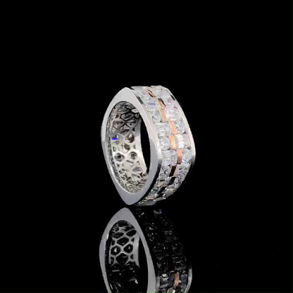 Jzora Handmade Unisex Solid Round & Emerald Cut CZ Ring