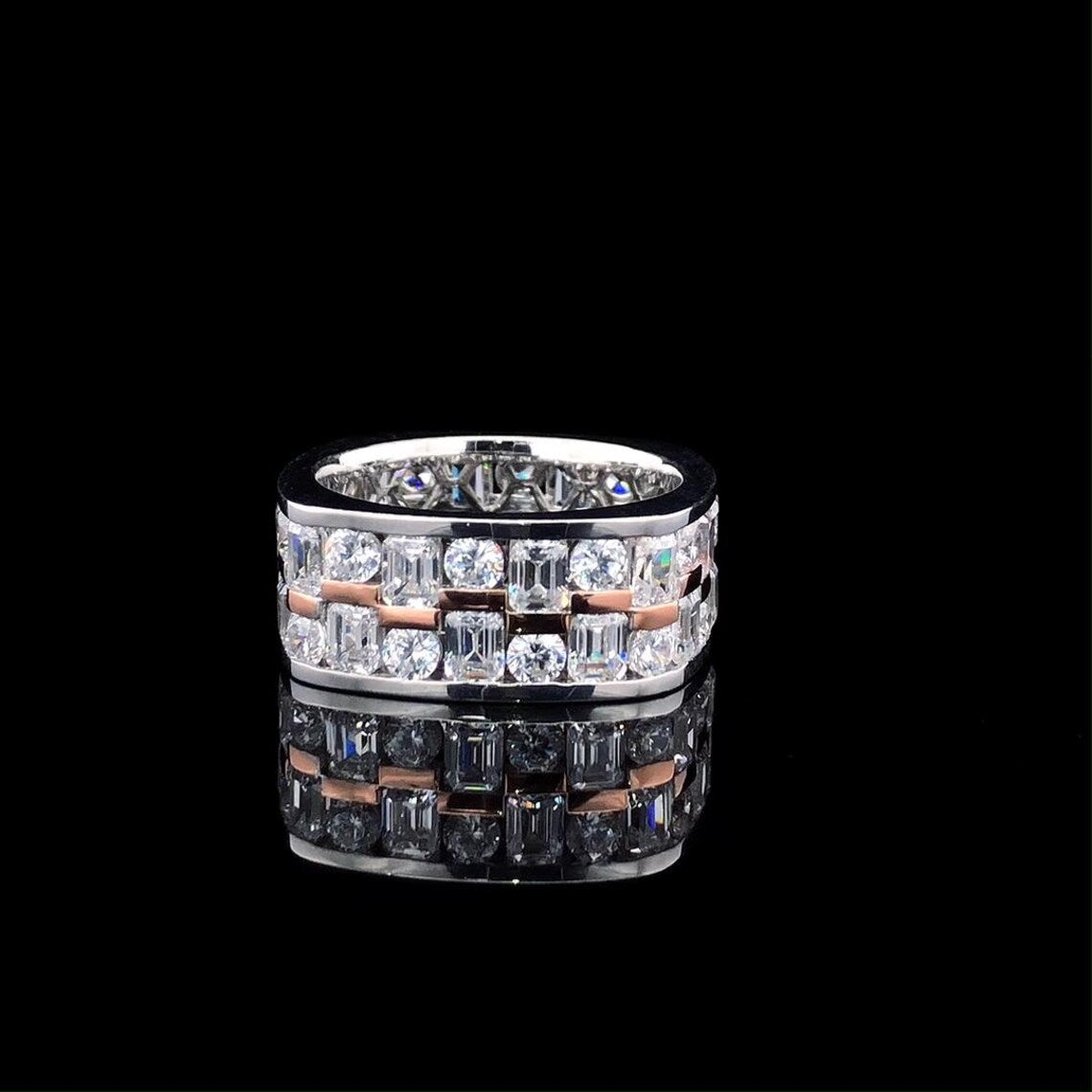 Jzora Handmade Unisex Solid Round & Emerald Cut CZ Ring