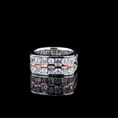 Jzora Handmade Unisex Solid Round & Emerald Cut CZ Ring