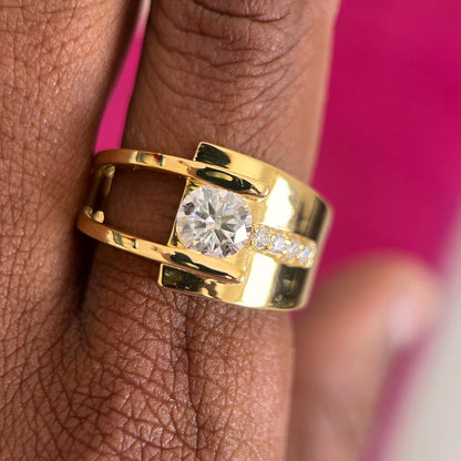 Jzora handmade modern glamour 1.2ct round cut solid  men's ring