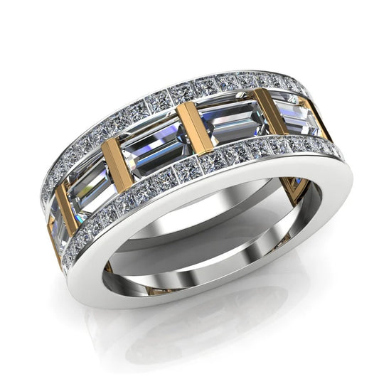 Jzora Handmade Luxury Two Tone Emerald Cut Pavé Cubic Zirconia Men's Ring