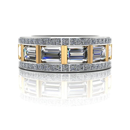 Jzora Handmade Luxury Two Tone Emerald Cut Pavé Cubic Zirconia Men's Ring