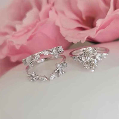 Jzora handmade 3 ct oval cut classic sterling silver 2pcs bridal ring set