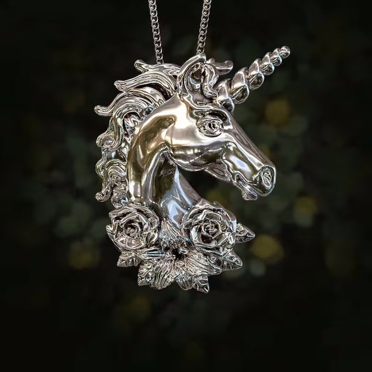 Jzora handmade unique unicorn flower sterling silver necklace