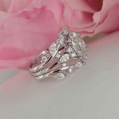 Jzora handmade 3 ct oval cut classic sterling silver 2pcs bridal ring set