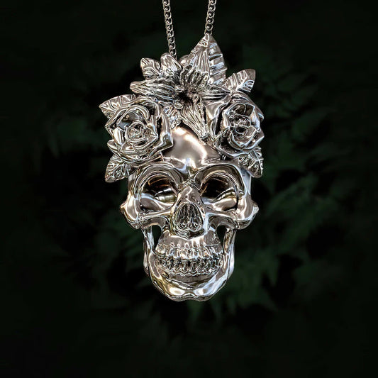 Jzora handmade magic skull flower sterling silver necklace