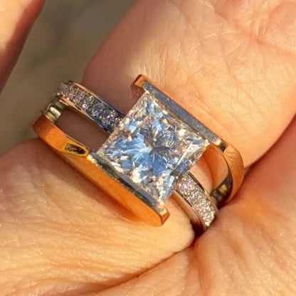Jzora handmade 2ct princess cut bypass moissanite sterling silver ring