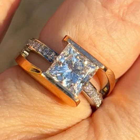 Jzora handmade 2ct princess cut bypass moissanite sterling silver ring
