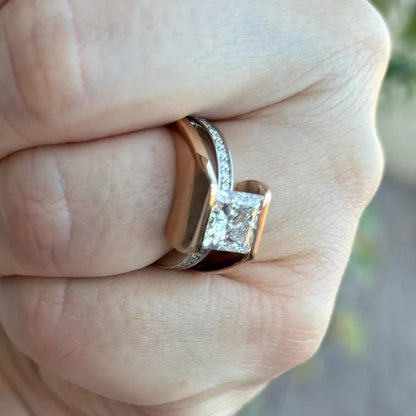Jzora handmade 2ct princess cut bypass moissanite sterling silver ring