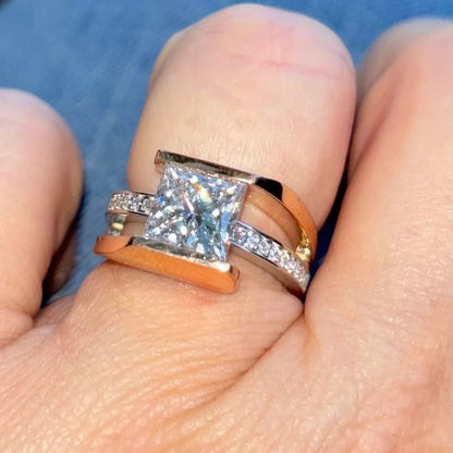 Jzora handmade 2ct princess cut bypass moissanite sterling silver ring