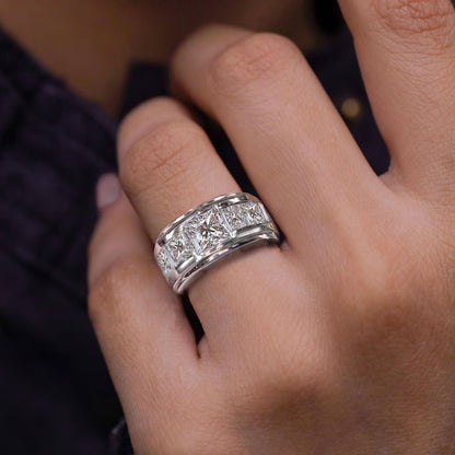 Jzora Handmade Moissanite Princess Cut Unique Men's Wedding Ring