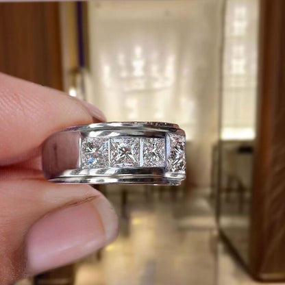 Jzora Handmade Moissanite Princess Cut Unique Men's Wedding Ring