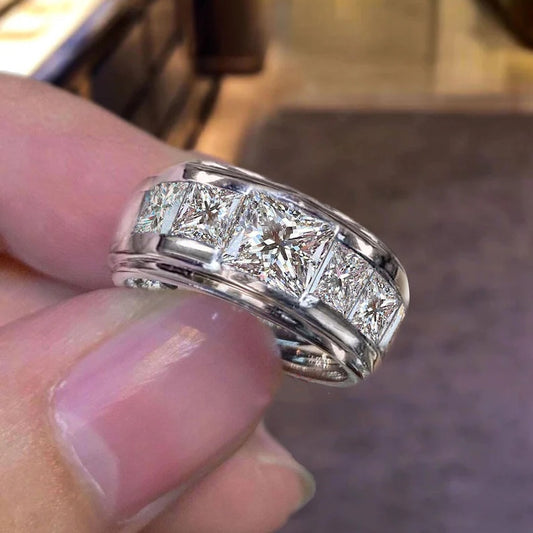 Jzora Handmade Moissanite Princess Cut Unique Men's Wedding Ring