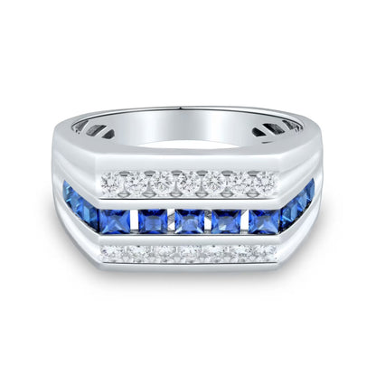 Jzora Handmade Sapphire Princess Cut Premium Modern Design Men's Ring
