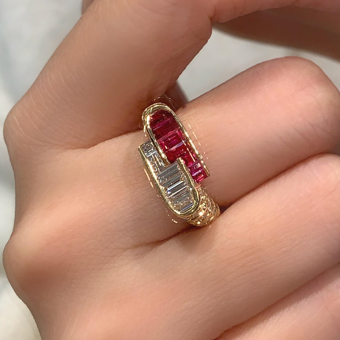Jzora handmade vintage-style Ruby CZ luxury sterling silver ring