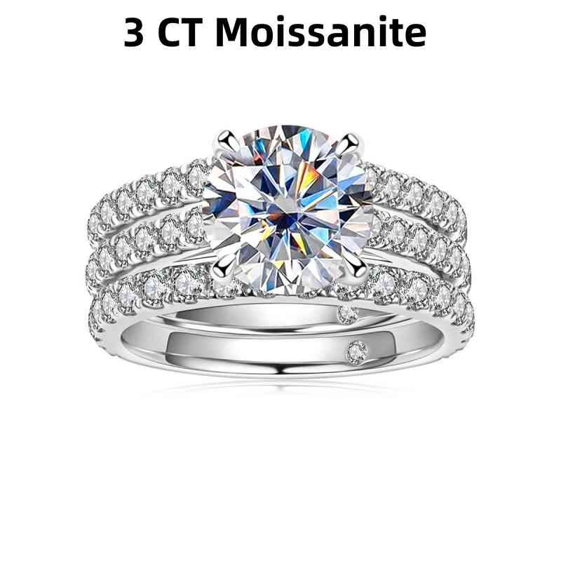 Jzora handmade 3ct round cut Moissanite D-Color sterling silver wedding ring set