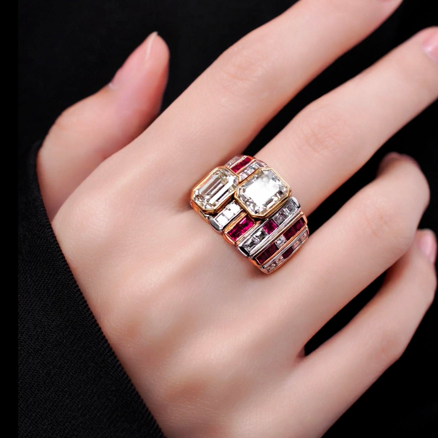 Jzora Handmade Ruby Emerald&Radiant Cut Glamorous Ring