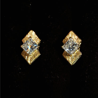 Jzora Handmade Textured Gold Princess Cut Moissanite Stylish Earrings