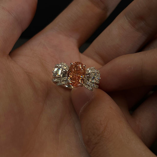 Jzora Handmade Pink Oval Cut Sparkling Bow Statement Ring