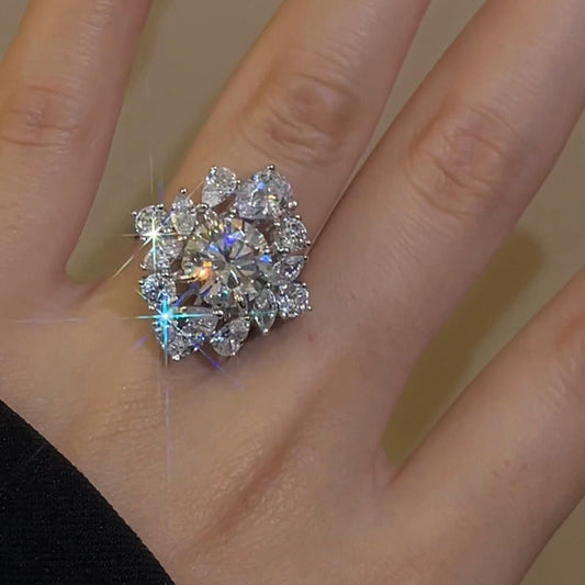 Jzora handmade dazzling round cut full pavé CZ sterling silver ring