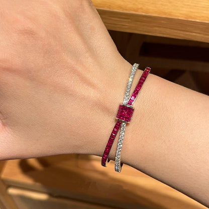 Jzora handmade luxury ruby CZ bangle tennis bracelet