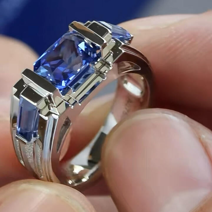 Jzora Handmade Sapphire CZ Radiant-Cut Unique stylish Men’s Ring