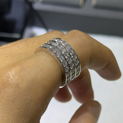Jzora Handmade Three-Row Round Cut Eternal Wide Band Men's Ring