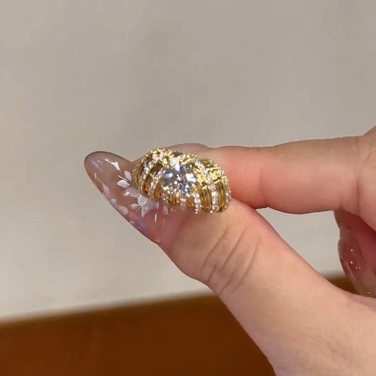 Jzora handmade gold-color round cut retro thick ring