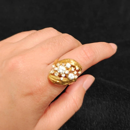 Jzora Handmade Vintage Gold Round Cut Classic Wide Band Ring
