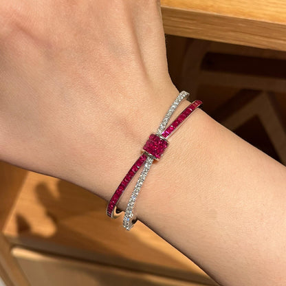 Jzora handmade luxury ruby CZ bangle tennis bracelet