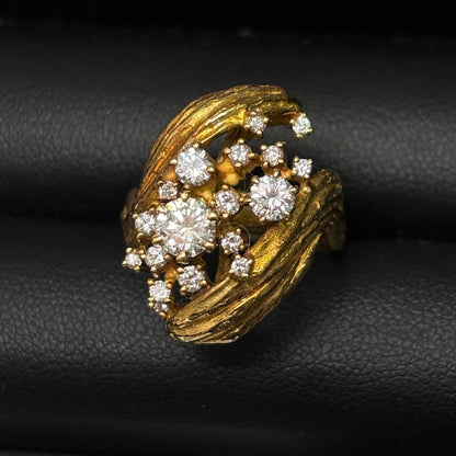 Jzora Handmade Vintage Gold Round Cut Classic Wide Band Ring