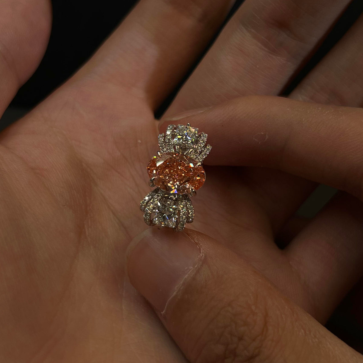 Jzora Handmade Pink Oval Cut Sparkling Bow Statement Ring