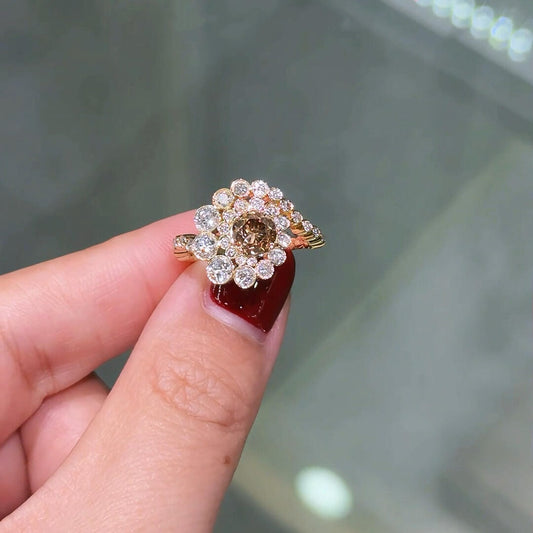 Jzora handmade brown round cut unique conch sterling silver ring