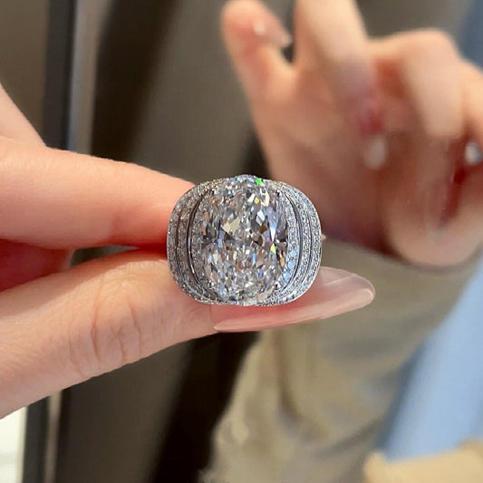 Jzora Handmade 8CT Moissanite Oval Cut Halo Luxury Ring