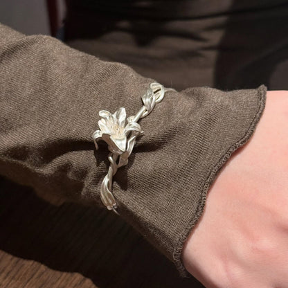 Jzora Handmade Unique lily Vine Adjustable Open-Cuff Bracelet