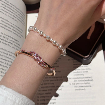 Jzora Handmade Sparkly Floral Design Romantic Pink Bracelet